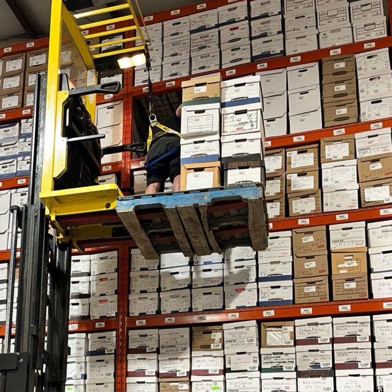 Organized, bar coded, climate controlled and monitored 24 / 7, secure records file box storage vault Confidential Business Medical Legal Records Storage